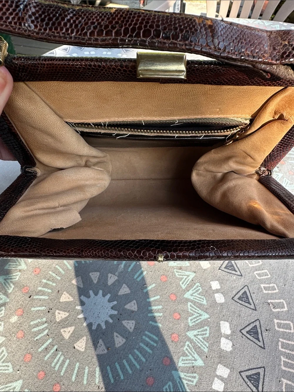Women’s lizard skin mid century bag